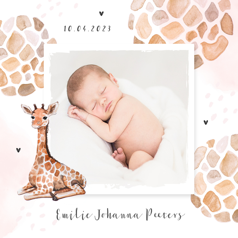Geboortekaartje meisje dierenprint giraf foto - Geboortekaartjes Geboortekaartjes - Geboortekaartje meisje dierenprint giraf foto