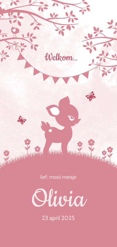 Geboortekaartje meisje dochter hertje vlinder silhouet - Geboortekaartjes Geboortekaartjes - Geboortekaartje meisje dochter hertje vlinder silhouet