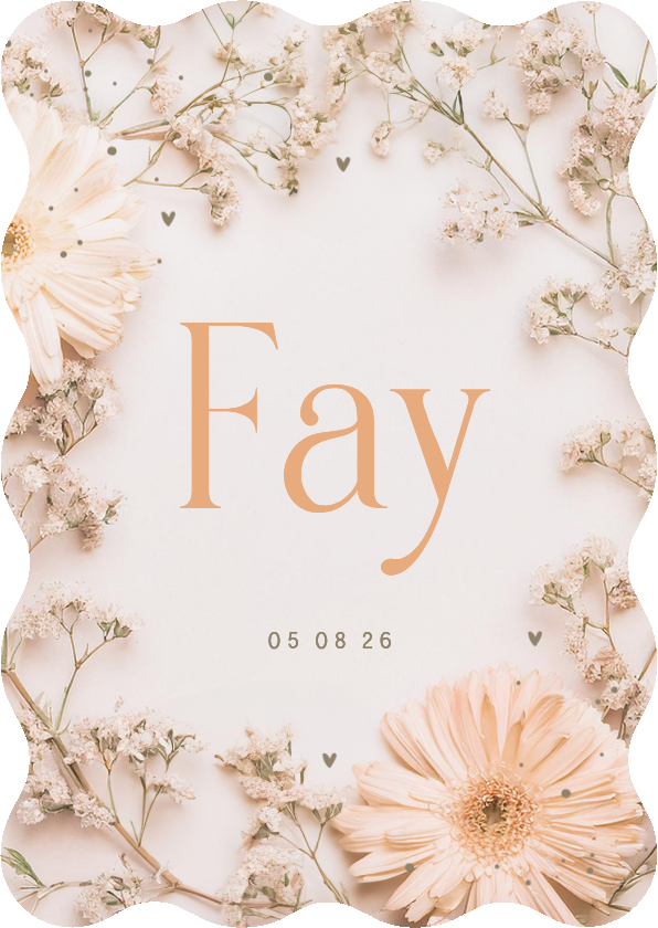 Geboortekaartje meisje gipskruid golfrand gerbera zalmroze - Geboortekaartjes Geboortekaartjes - Geboortekaartje meisje gipskruid golfrand gerbera zalmroze