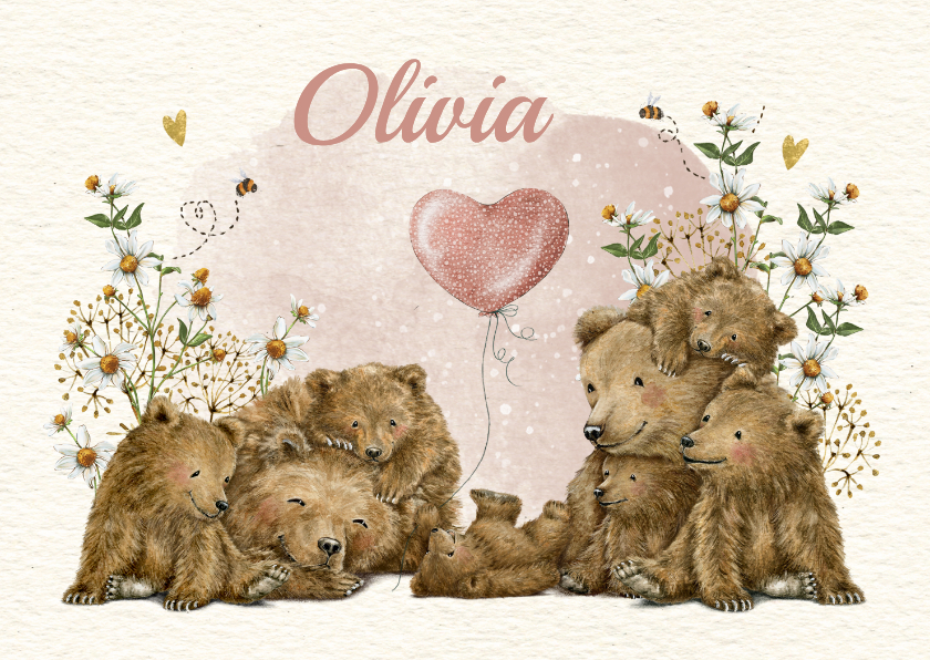 Geboortekaartjes - Geboortekaartje meisje groot gezin met beren familie