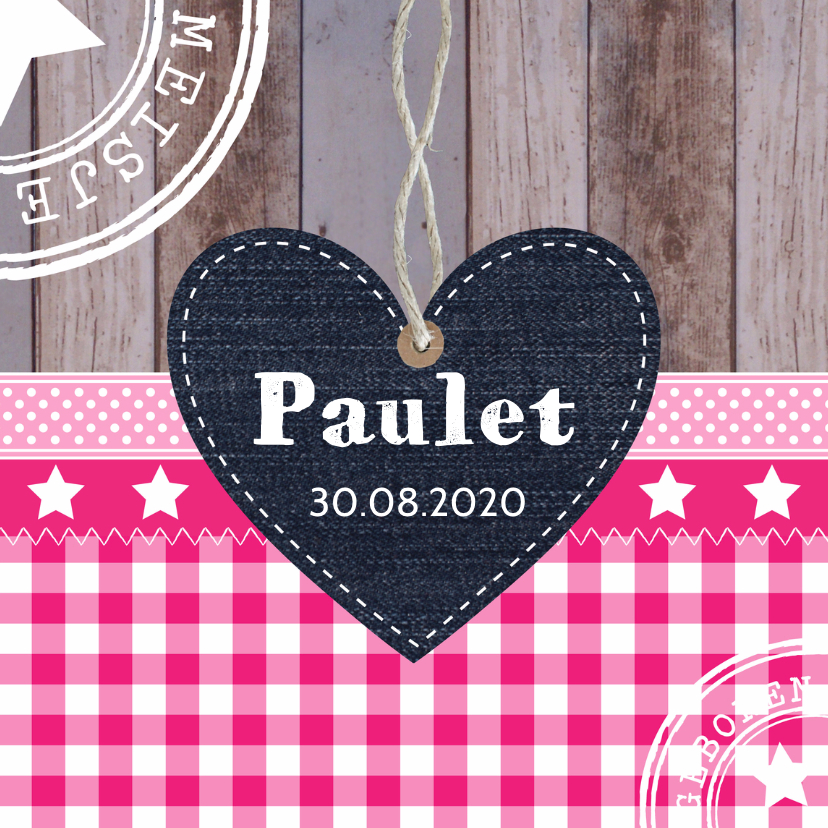 Geboortekaartje meisje hart hout - Geboortekaartjes Geboortekaartjes - Geboortekaartje meisje hart hout