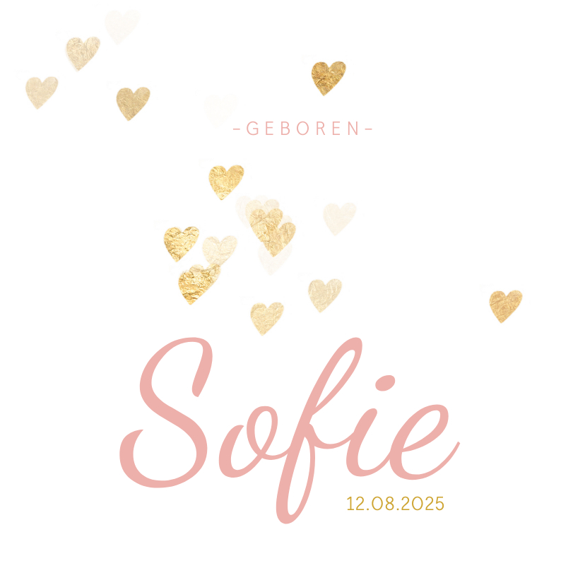 Geboortekaartje meisje hartjes goud - Geboortekaartjes Geboortekaartjes - Geboortekaartje meisje hartjes goud