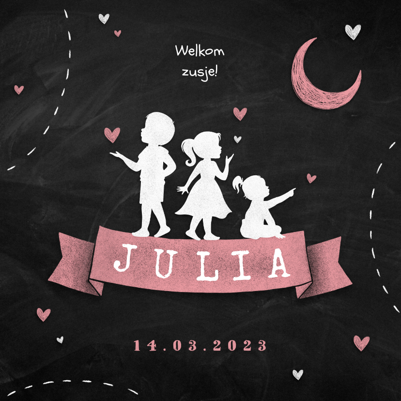 Geboortekaartje meisje silhouet stoer zusje broertje familie - Geboortekaartjes Geboortekaartjes - Geboortekaartje meisje silhouet stoer zusje broertje familie