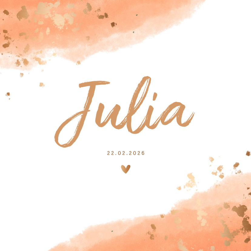 Geboortekaartje meisje waterverf gouden spetters - Geboortekaartjes Geboortekaartjes - Geboortekaartje meisje waterverf gouden spetters