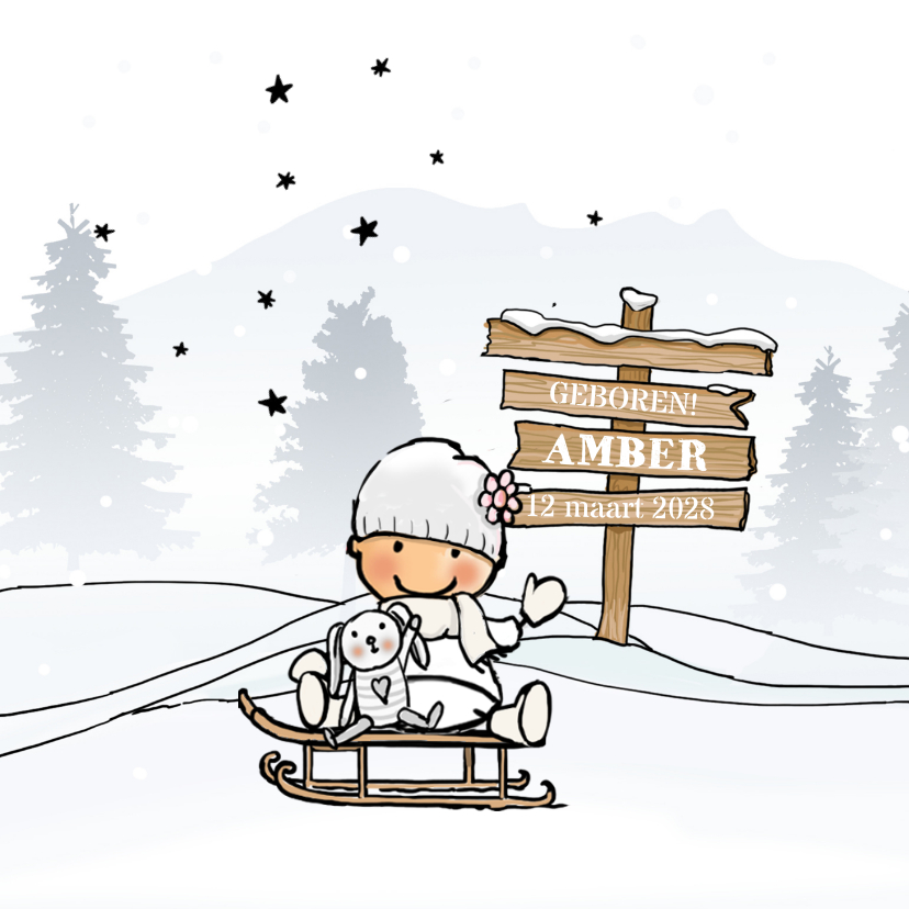 Geboortekaartje meisje winter av - Geboortekaartjes Geboortekaartjes - Geboortekaartje meisje winter av