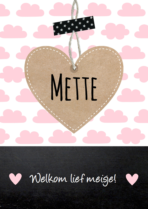 Geboortekaartje meisje wolkjes krijtbord roze - Geboortekaartjes Geboortekaartjes - Geboortekaartje meisje wolkjes krijtbord roze