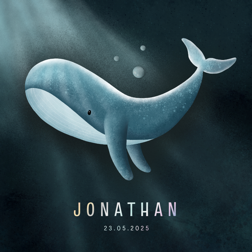 Geboortekaartjes - Geboortekaartje met een illustratie van walvis in de zee
