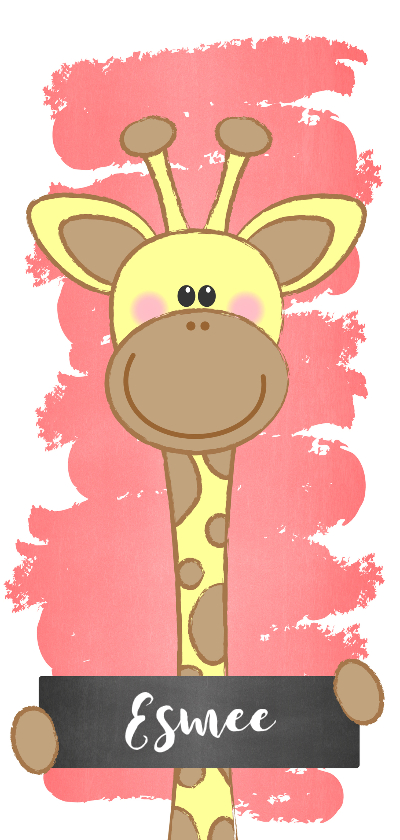 Geboortekaartje met een lief girafje met naambordje - Geboortekaartjes Geboortekaartjes - Geboortekaartje met een lief girafje met naambordje