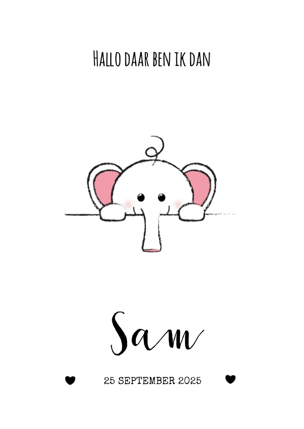 Geboortekaartjes - Geboortekaartje met een lief olifantje 