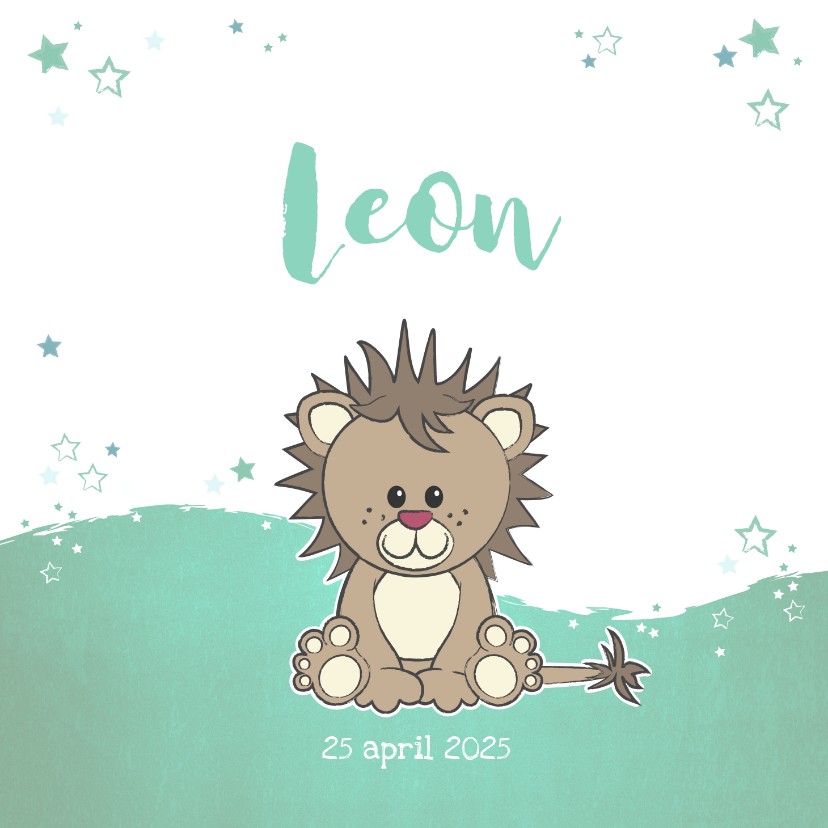 Geboortekaartjes - Geboortekaartje met een stoere lieve leeuw met sterren