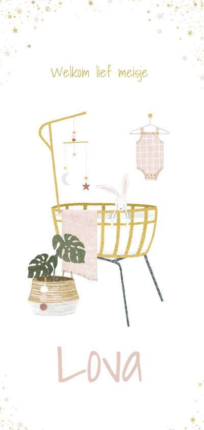 Geboortekaartje met illustratie van babykamer meisje - Geboortekaartjes Geboortekaartjes - Geboortekaartje met illustratie van babykamer meisje