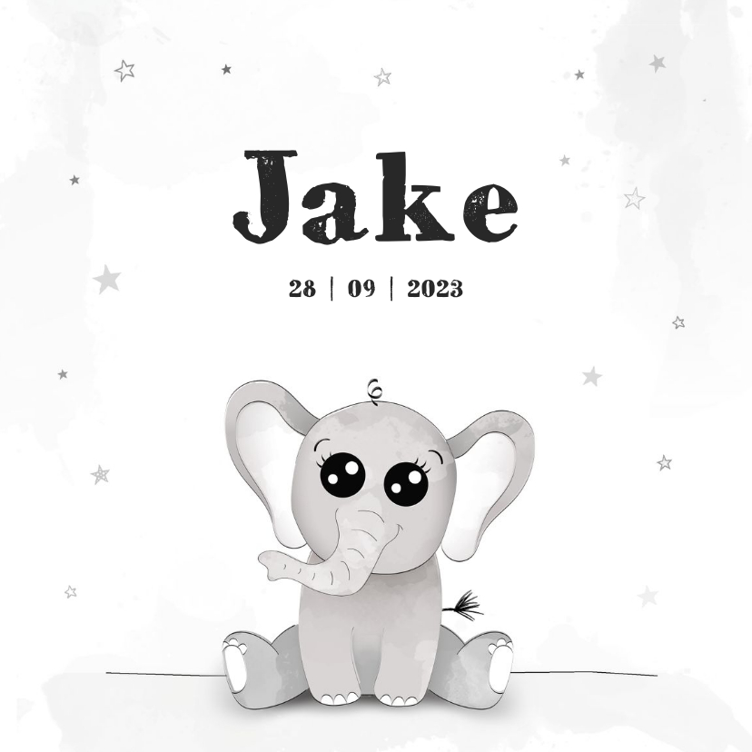 Geboortekaartje met illustratie van een baby olifant - Geboortekaartjes Geboortekaartjes - Geboortekaartje met illustratie van een baby olifant