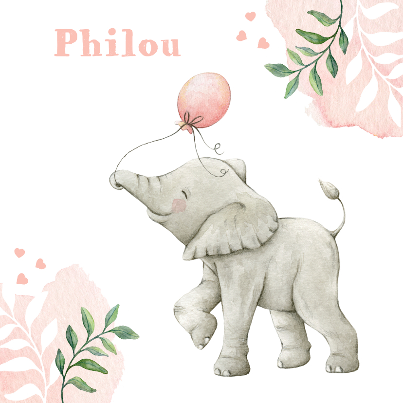 Geboortekaartje met lieve illustratie olifantje in aquarel - Geboortekaartjes Geboortekaartjes - Geboortekaartje met lieve illustratie olifantje in aquarel