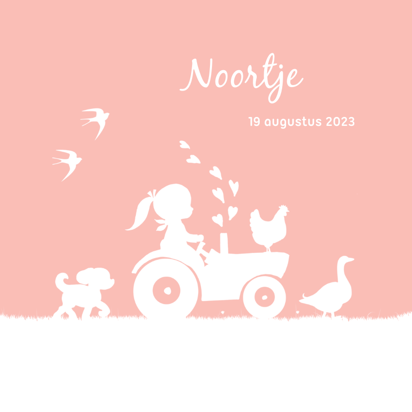 Geboortekaartje met meisje op trekker en boerderijdieren - Geboortekaartjes Geboortekaartjes - Geboortekaartje met meisje op trekker en boerderijdieren