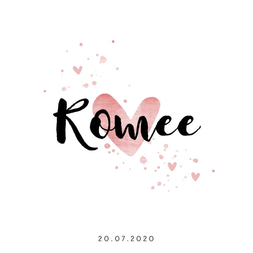 Geboortekaartje met roze spetters en hartjes - Geboortekaartjes Geboortekaartjes - Geboortekaartje met roze spetters en hartjes