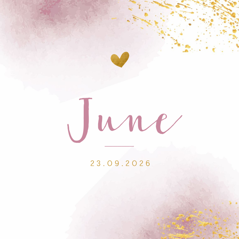 Geboortekaartje met roze waterverf en goudspetters - Geboortekaartjes Geboortekaartjes - Geboortekaartje met roze waterverf en goudspetters