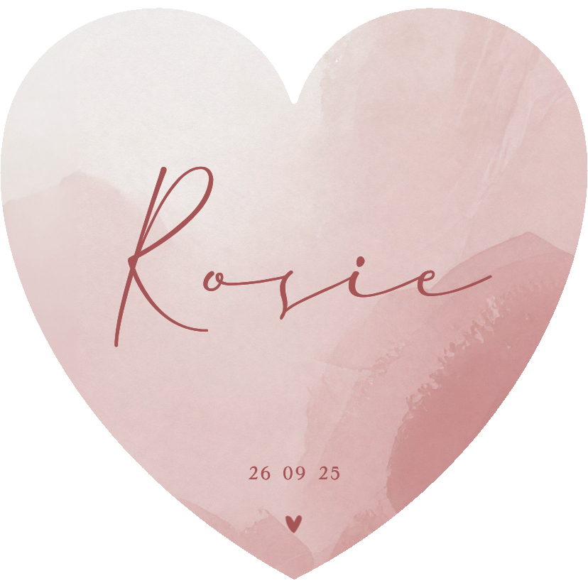 Geboortekaartjes - Geboortekaartje met roze waterverf en hartje in hartvorm