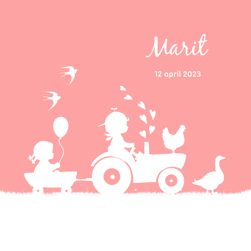 Geboortekaartjes - Geboortekaartje met tractor voor een zusje