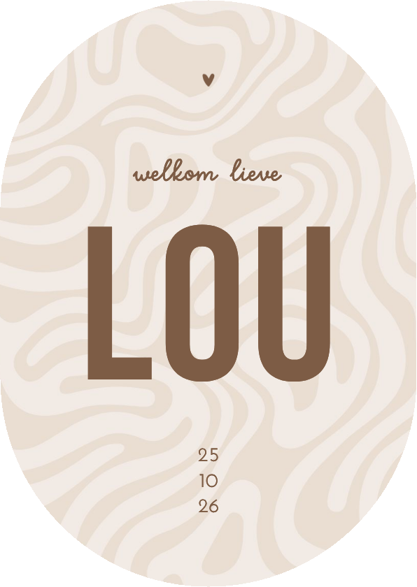 Geboortekaartje met wavy patroon beige ovaalvorm - Geboortekaartjes Geboortekaartjes - Geboortekaartje met wavy patroon beige ovaalvorm