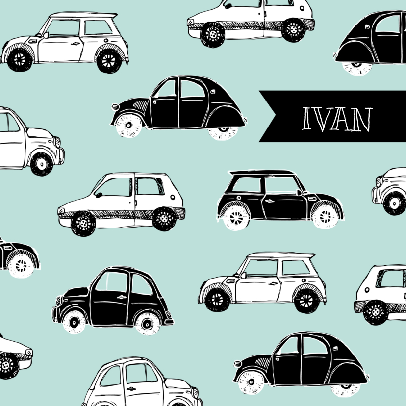 Geboortekaartje mint auto's - Geboortekaartjes Geboortekaartjes - Geboortekaartje mint auto's