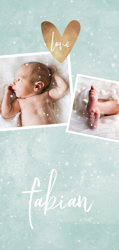 Geboortekaartjes - Geboortekaartje mintgroen met 4 foto's winterlook