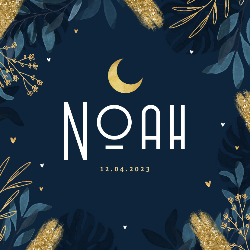 Geboortekaartje nacht jungle goud maan sterren hartjes - Geboortekaartjes Geboortekaartjes - Geboortekaartje nacht jungle goud maan sterren hartjes