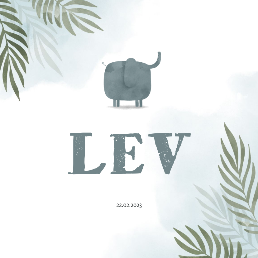 Geboortekaartje olifant jungle met waterverf - Geboortekaartjes Geboortekaartjes - Geboortekaartje olifant jungle met waterverf
