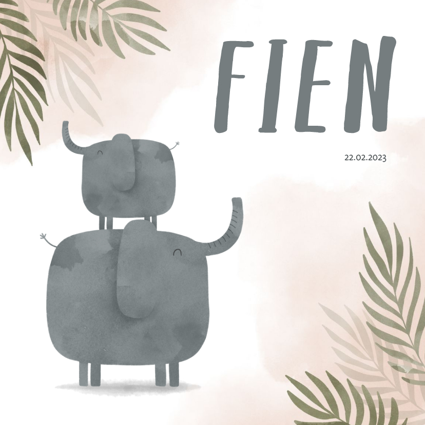 Geboortekaartje olifant zusje jungle met waterverf - Geboortekaartjes Geboortekaartjes - Geboortekaartje olifant zusje jungle met waterverf