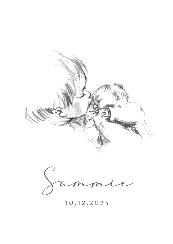 Geboortekaartjes - Geboortekaartje Pentekening zwart tweede kindje