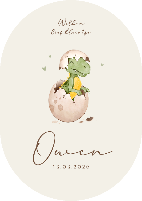 Geboortekaartje pilvorm baby dino t-rex ei schattig - Geboortekaartjes Geboortekaartjes - Geboortekaartje pilvorm baby dino t-rex ei schattig