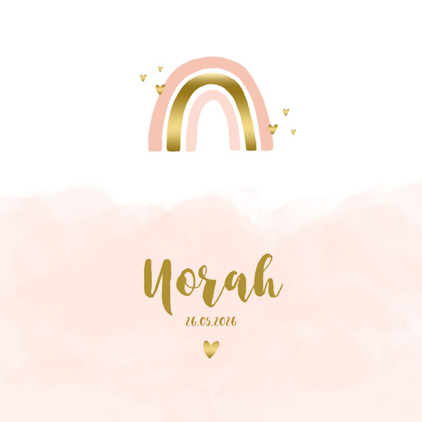 Geboortekaartje regenboog hartjes wolken roze - Geboortekaartjes Geboortekaartjes - Geboortekaartje regenboog hartjes wolken roze