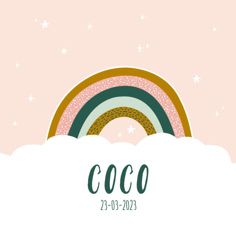 Geboortekaartje regenboog wolken sterren meisje - Geboortekaartjes Geboortekaartjes - Geboortekaartje regenboog wolken sterren meisje