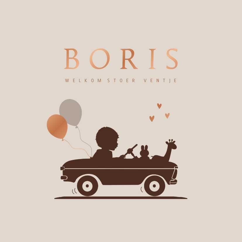 Geboortekaartjes - Geboortekaartje retro auto met ballonnen jongen
