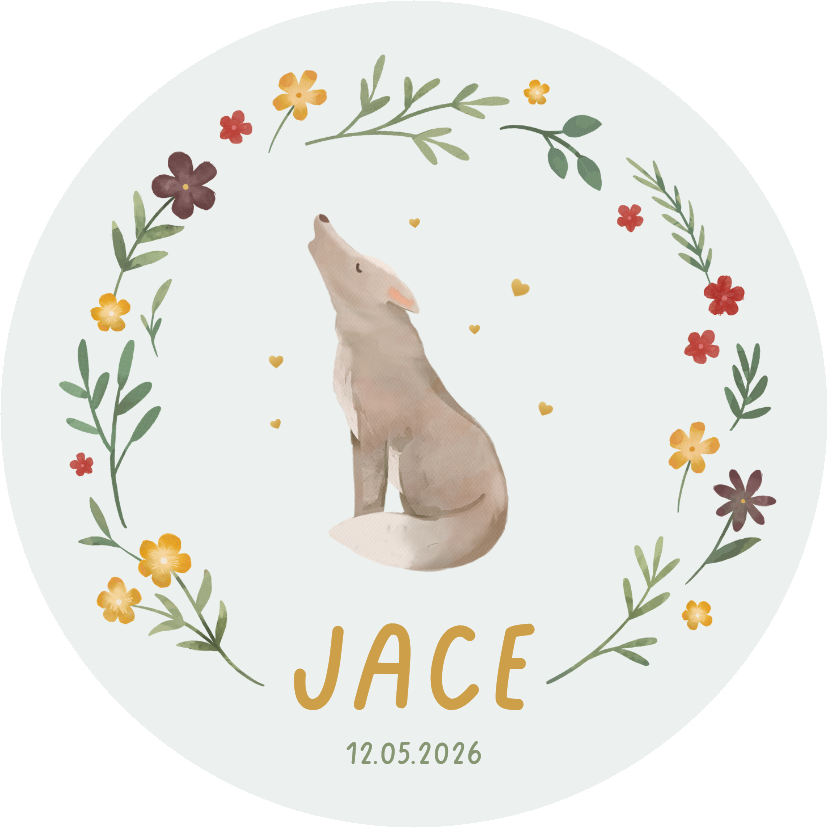 Geboortekaartjes - Geboortekaartje rond wolfje bloemen vogel lief lente