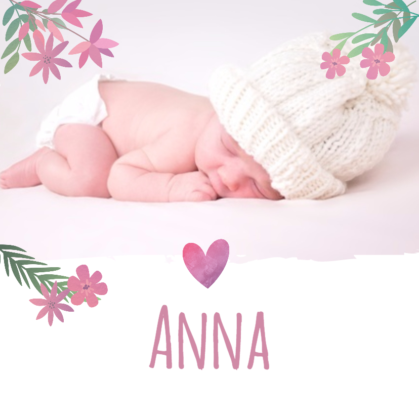 Geboortekaartjes - Geboortekaartje roze bloemetjes en foto
