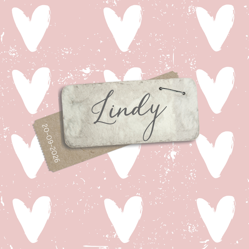 Geboortekaartje roze hart label - Geboortekaartjes Geboortekaartjes - Geboortekaartje roze hart label