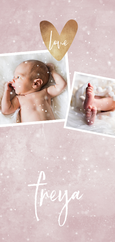 Geboortekaartjes - Geboortekaartje roze met 4 foto's winterlook