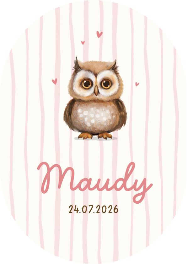 Geboortekaartjes - Geboortekaartje schattig uiltje pilvorm gestreept dieren
