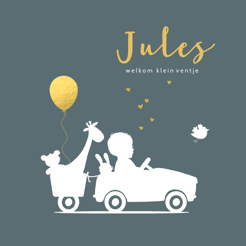 Geboortekaartje silhouet auto met aanhangwagen - Geboortekaartjes Geboortekaartjes - Geboortekaartje silhouet auto met aanhangwagen