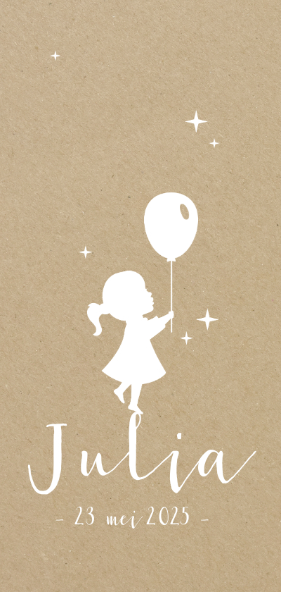 Geboortekaartjes - Geboortekaartje silhouet van ballon en meisje
