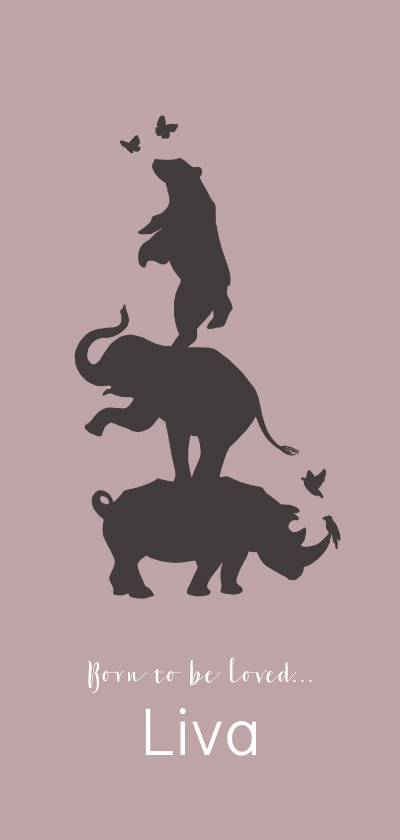 Geboortekaartje silhouet van neushoorn, olifant en beer - Geboortekaartjes Geboortekaartjes - Geboortekaartje silhouet van neushoorn, olifant en beer