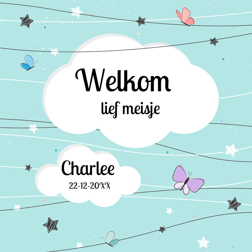 Geboortekaartje sterren en vlinders - Geboortekaartjes Geboortekaartjes - Geboortekaartje sterren en vlinders