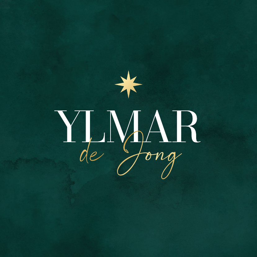 Geboortekaartjes - Geboortekaartje stijlvol waterverf ster winter goud groen