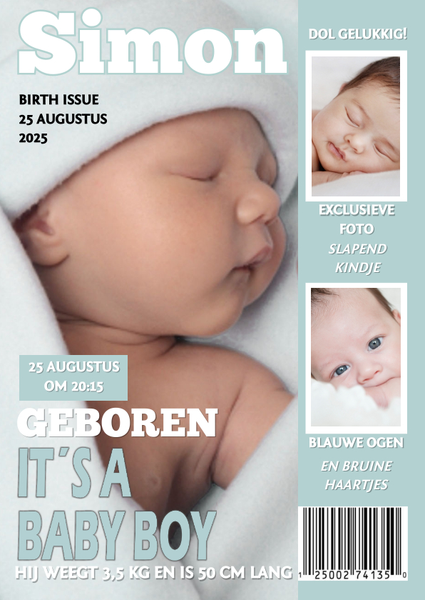 Geboortekaartjes - Geboortekaartje Tijdschrift Blue