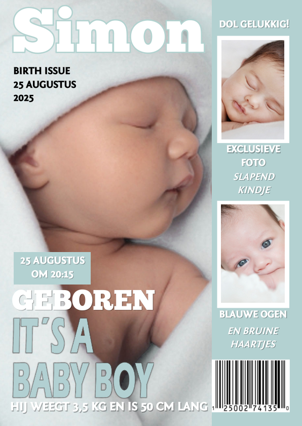 Geboortekaartje Tijdschrift Blue - Geboortekaartjes Geboortekaartjes - Geboortekaartje Tijdschrift Blue
