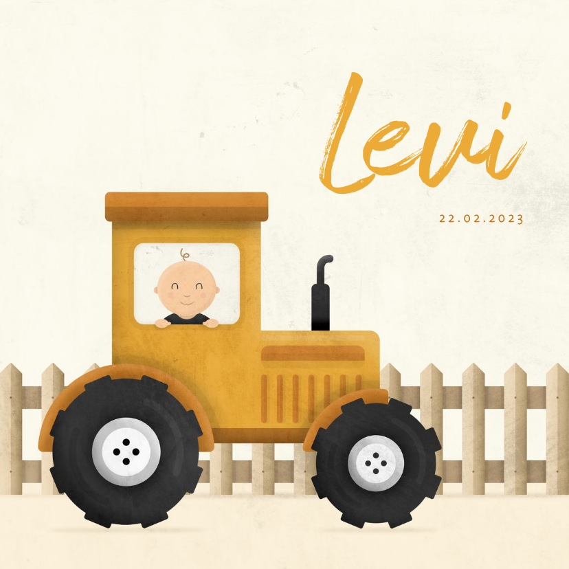 Geboortekaartje tractor met baby en hekje - Geboortekaartjes Geboortekaartjes - Geboortekaartje tractor met baby en hekje
