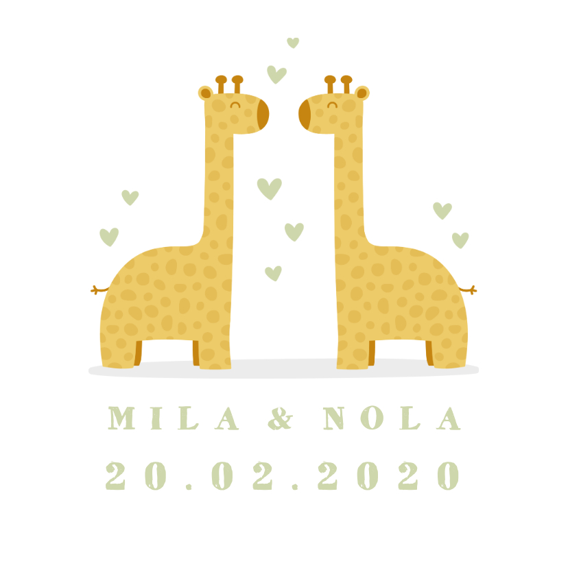 Geboortekaartje twee giraffes met hartjes - Geboortekaartjes Geboortekaartjes - Geboortekaartje twee giraffes met hartjes
