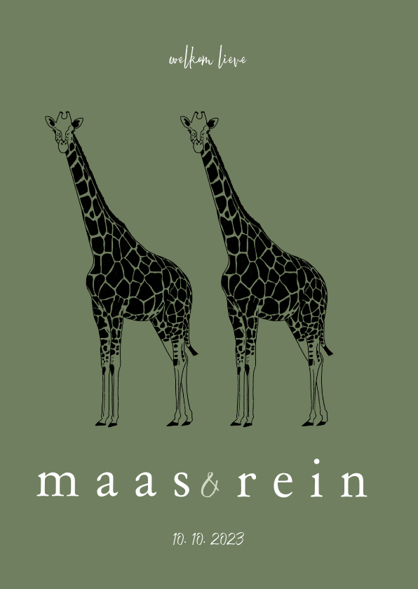 Geboortekaartje tweeling giraffen lijntekening - Geboortekaartjes Geboortekaartjes - Geboortekaartje tweeling giraffen lijntekening