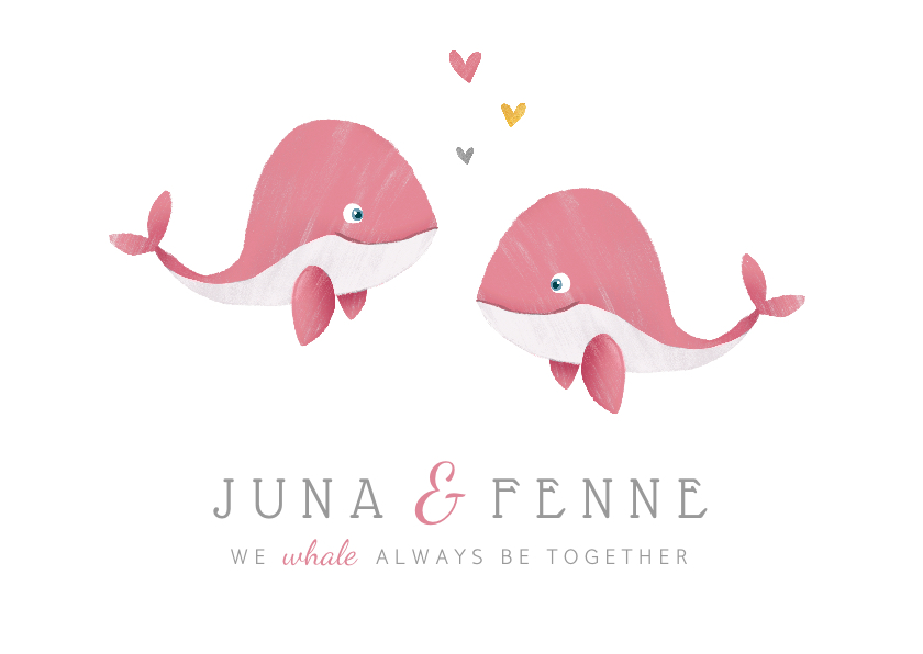Geboortekaartjes - Geboortekaartje tweeling meisjes met schattige walvisjes!