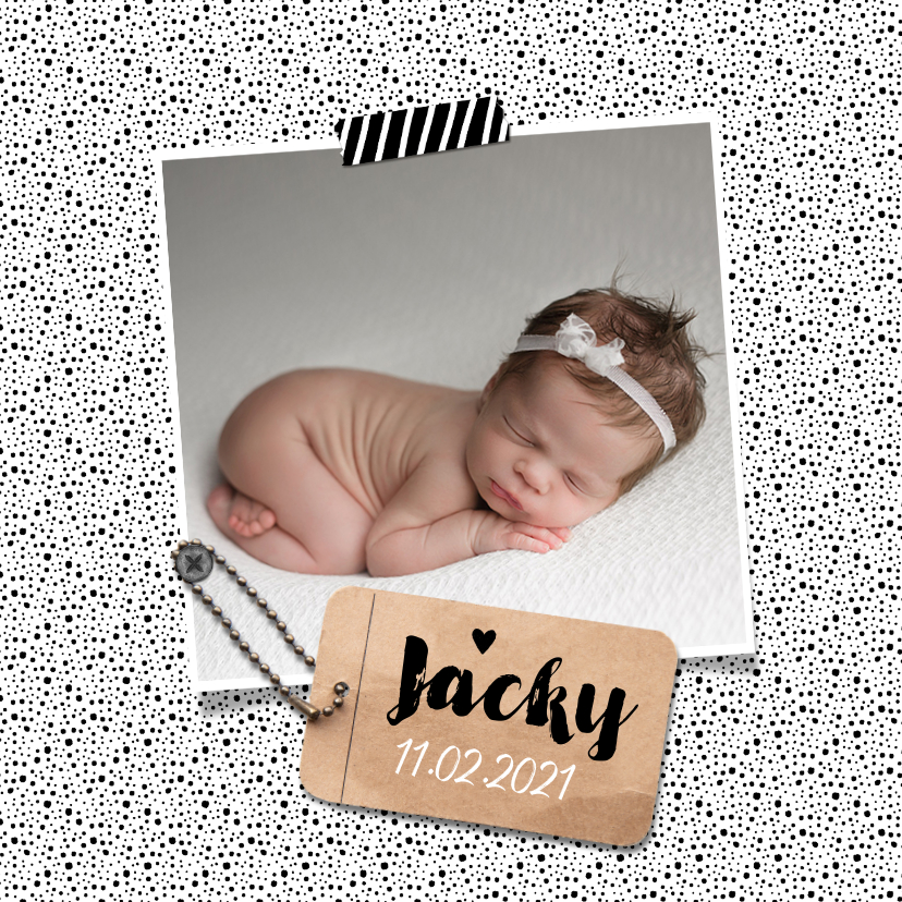 Geboortekaartje unisex hip met label en eigen foto - Geboortekaartjes Geboortekaartjes - Geboortekaartje unisex hip met label en eigen foto
